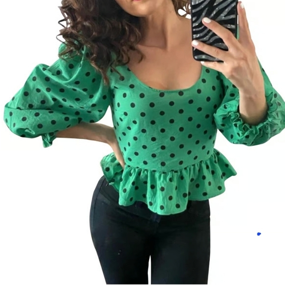 🍁🆕️Zara XS Polkadot Peplum Blouse - Picture 2 of 10